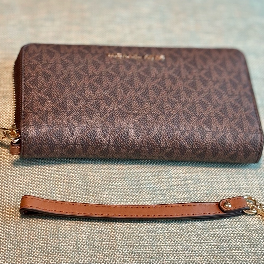 Michael Kors Classic Zipper Brown Wallet with Strap